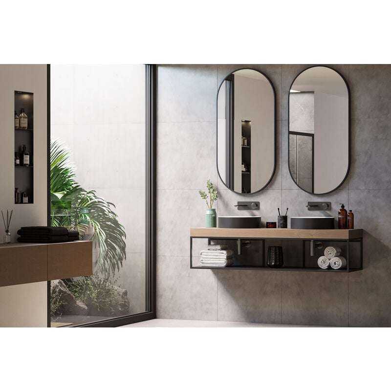 foto del prodotto specchio da bagno 8144b ovale colore cornice nero verticale e orizzontale dimensioni selezionabili60x120cm de 