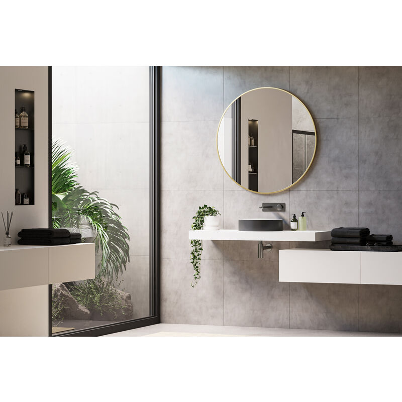 foto del prodotto specchio da bagno 8232 rotondo colore e dimensioni della cornice selezionabili 100cm de , oro