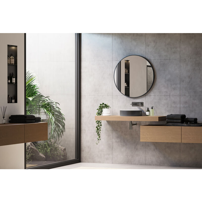 foto del prodotto specchio da bagno 8232 rotondo colore e dimensioni della cornice selezionabili nero, 80cm de 
