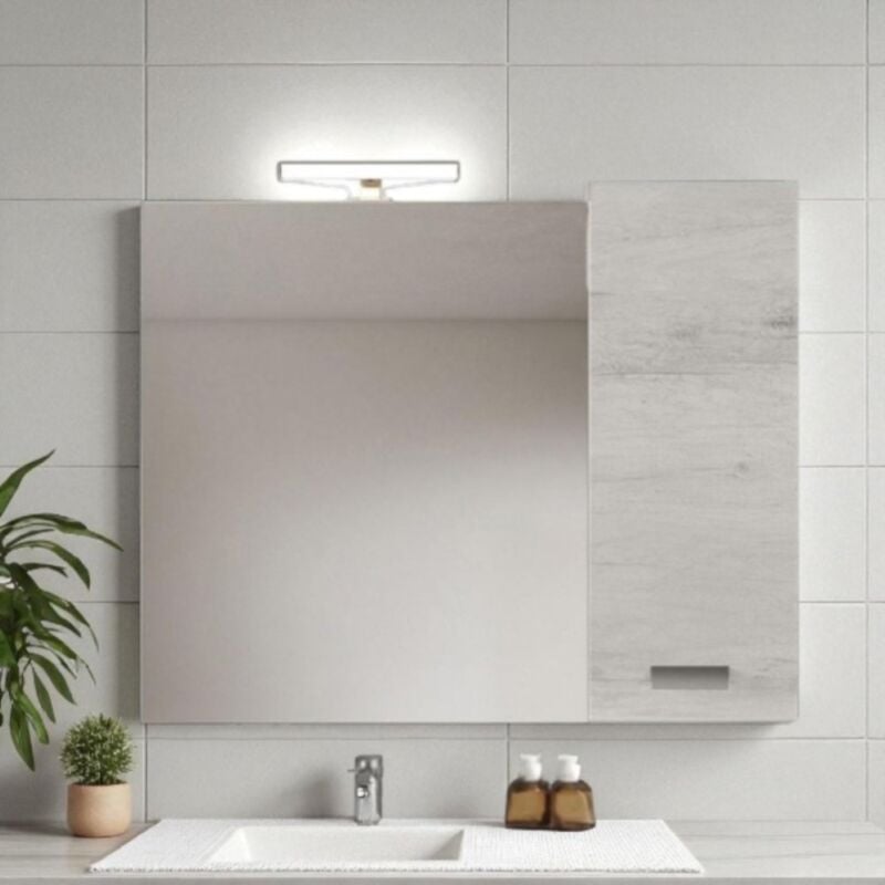 foto del prodotto specchio da bagno 95 cm con pensile a 1 anta quercia bianco.