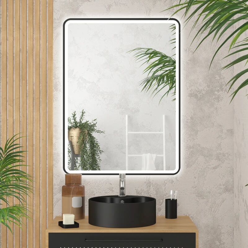 foto del prodotto specchio da bagno a led con contorno nero 100x70 cm go black led