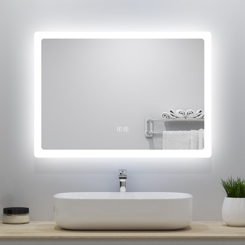 foto del prodotto specchio da bagno, bluetooth, disappannamento, touch, 3 temperature di colore, led