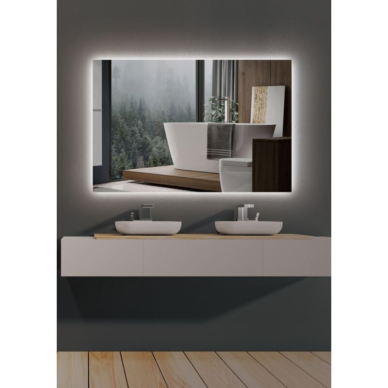 foto del prodotto specchio da bagno con illuminazione a led per bagno, spogliatoio, trucco specchio retroilluminato con luce led fredda 100 x 70 cm suec006 10070