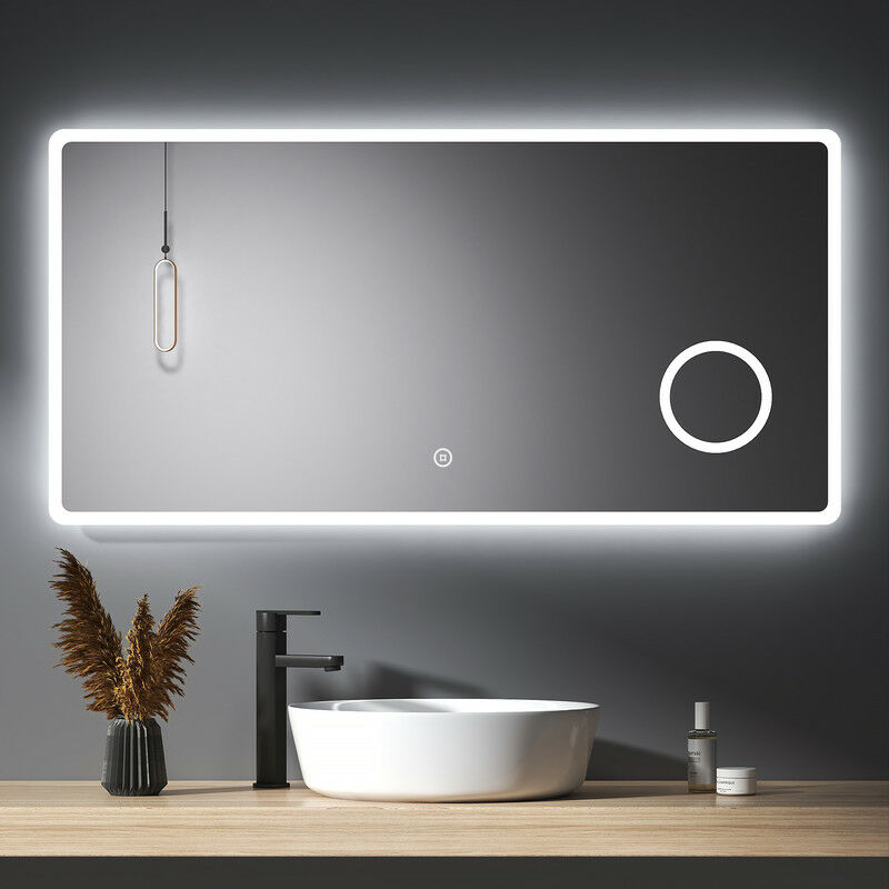 foto del prodotto specchio da bagno con illuminazione, retroilluminato specchio bagno 120 x 60 cm con ingrandimento 3x interruttore touch meykoers