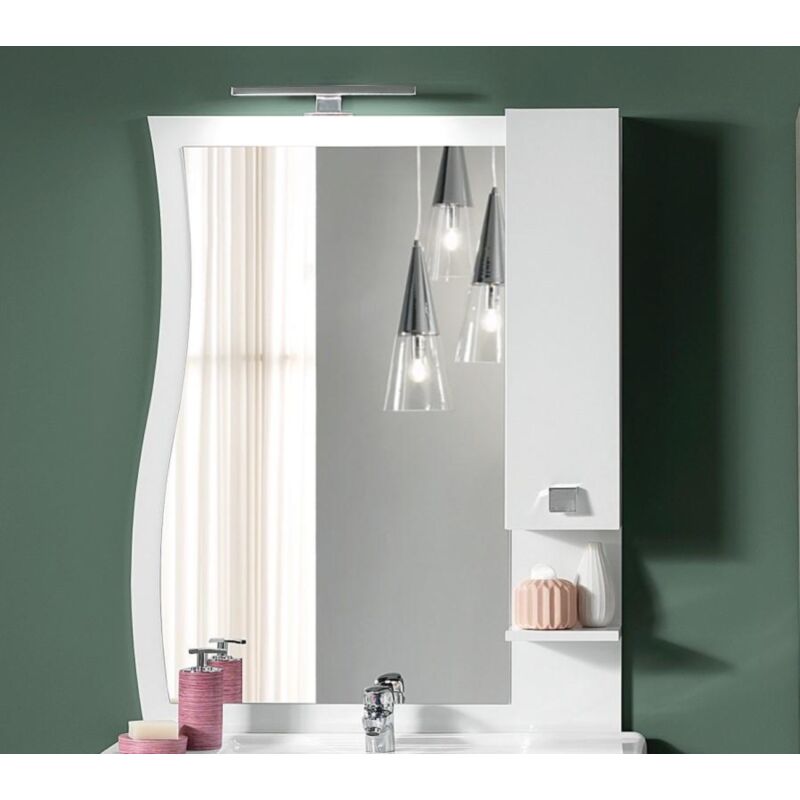 foto del prodotto specchio da bagno con lampada led e pensile onda 80 bianco lucido