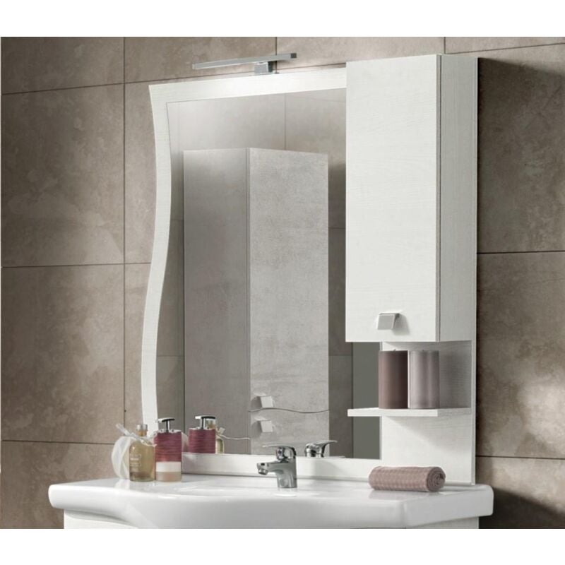 foto del prodotto specchio da bagno con lampada led e pensile onda 80 olmo bianco