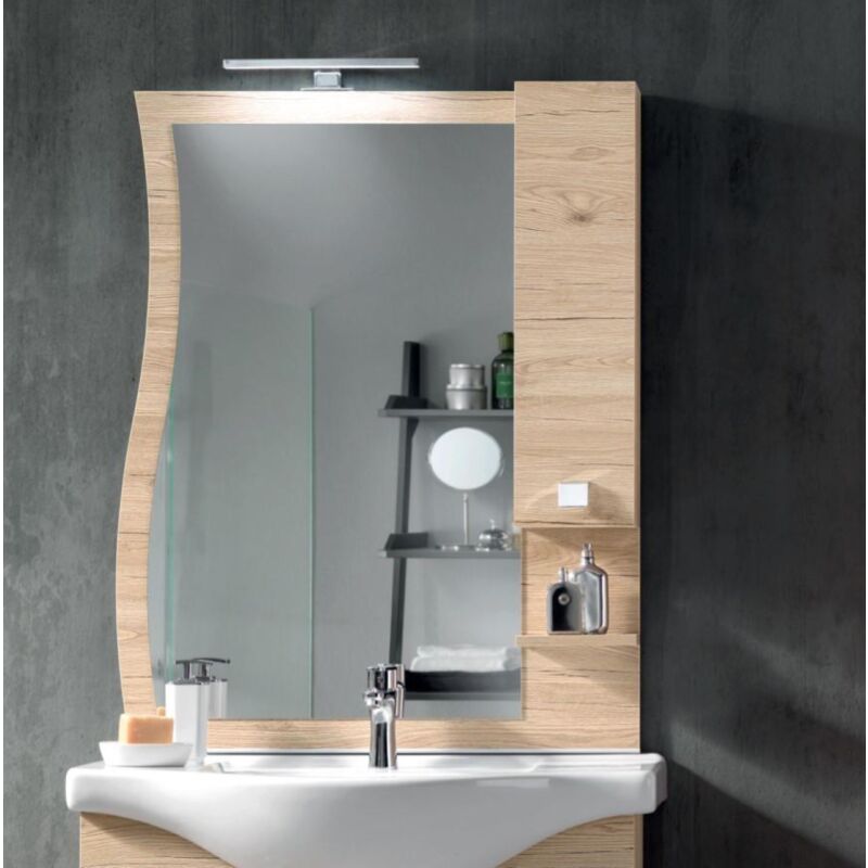 foto del prodotto specchio da bagno con lampada led e pensile onda 80 quercia naturale
