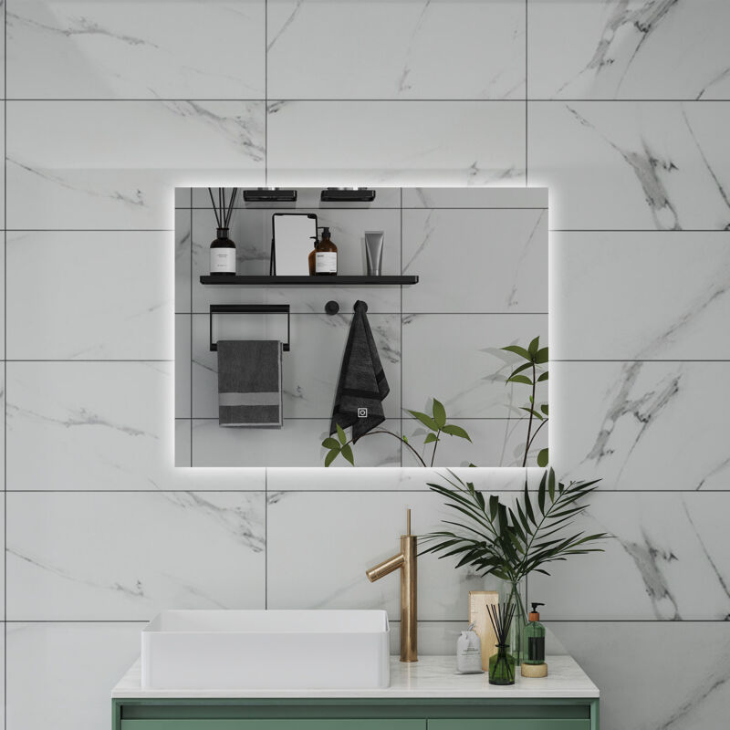 foto del prodotto specchio da bagno con led, 80x60cm, disappannamento, funzione memoria, infinitamente dimmerabile