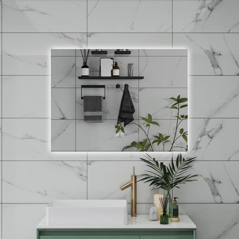 foto del prodotto specchio da bagno con led, 90x70cm, antiappannamento, 3 temperature colore, retroilluminato