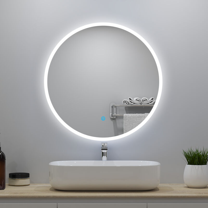 foto del prodotto specchio da bagno con led diametro 70 cm, antiappannamento, touch control, infinitamente dimmerabile, 3 temperature di colore