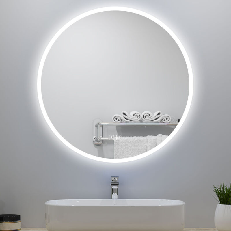 foto del prodotto specchio da bagno con led diametro 70 cm, bluetooth, antiappannamento, touch control, infinitamente dimmerabile, 3 temperature di colore