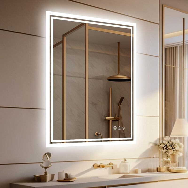 foto del prodotto specchio da bagno con led luce retroilluminato rettangolare 60x80cm specchio smart