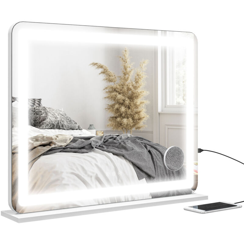 foto del prodotto specchio da bagno con led regolabili ingranditore 10x usb tasto touch homcom