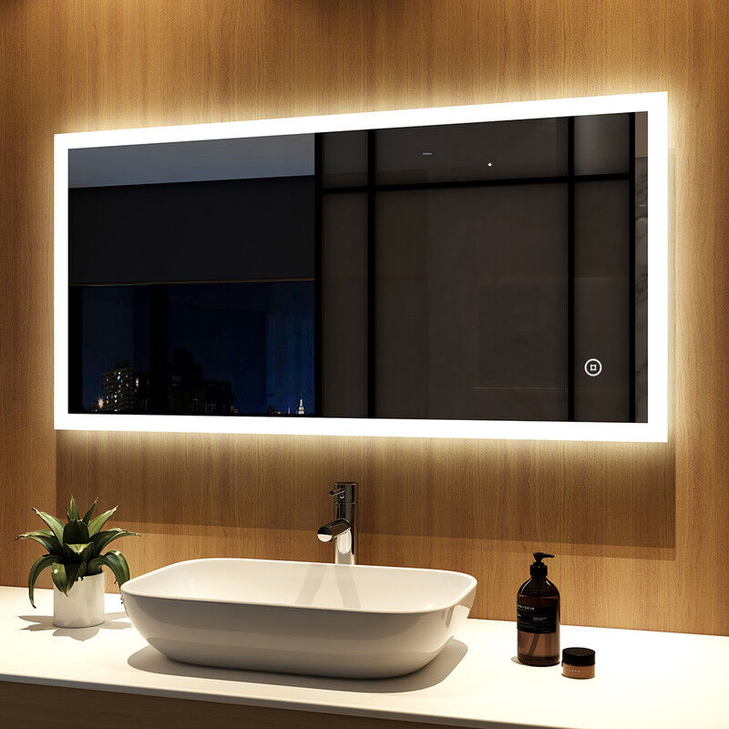 foto del prodotto specchio da bagno con luce 120x60cm led illuminazione specchio da parete con interruttore touch dimmerabile meykoers