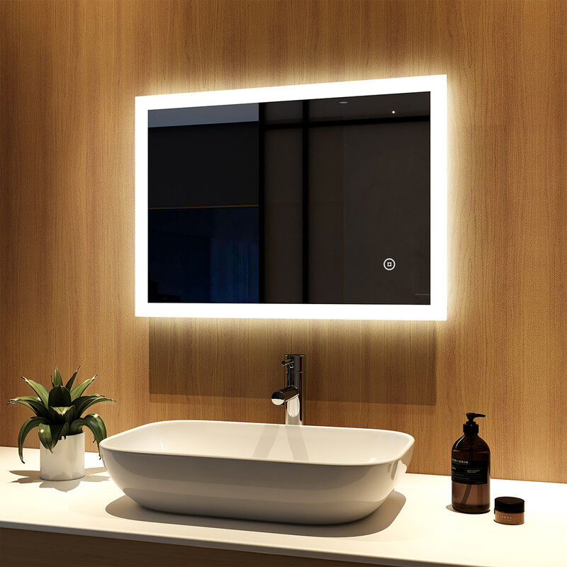 foto del prodotto specchio da bagno con luce 70x50cm led illuminazione specchio da parete con interruttore touch dimmerabile meykoers