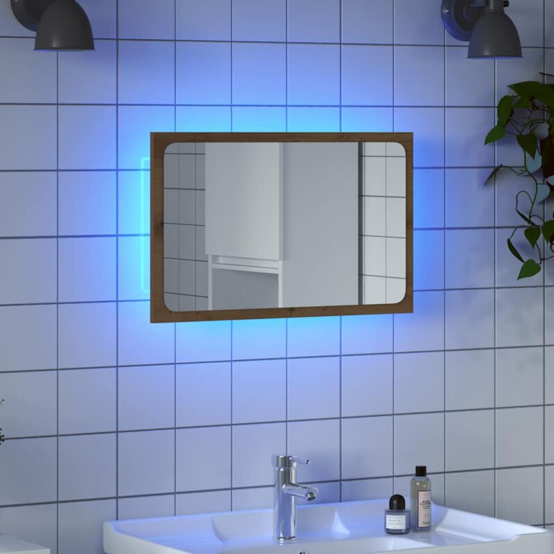 foto del prodotto specchio da bagno con luci led rovere artigianale 60x8,5x38 cm vidaxl