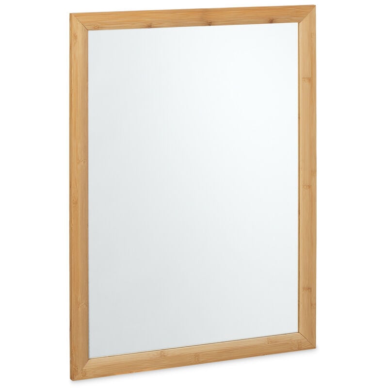 foto del prodotto specchio da bagno, cornice rettangolare in bamb , specchiera da parete per ingresso, hxl 80x60 cm, naturale relaxdays