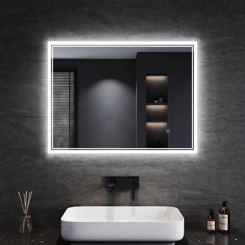 foto del prodotto specchio da bagno illuminato a led specchio da bagno antiappannamento 80x60cm sonni