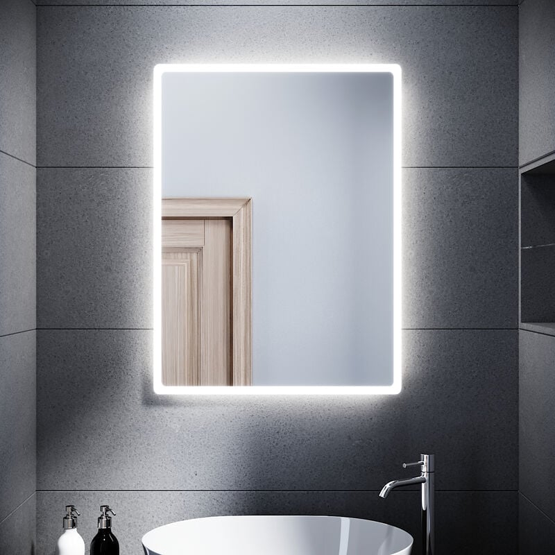 foto del prodotto specchio da bagno illuminato a led specchio da parete da bagno moderno bianco freddo impermeabile ip44 a risparmio energetico 40 x 60cm sonni
