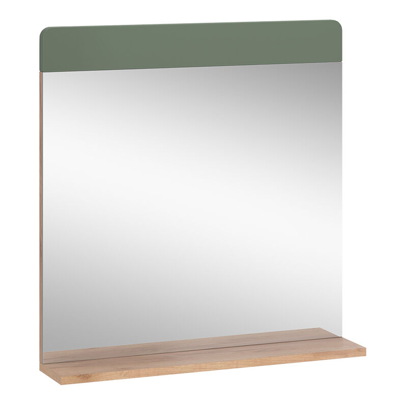 foto del prodotto specchio da bagno izan, quercia verde oro, 60 x 62 cm con ripiano vicco