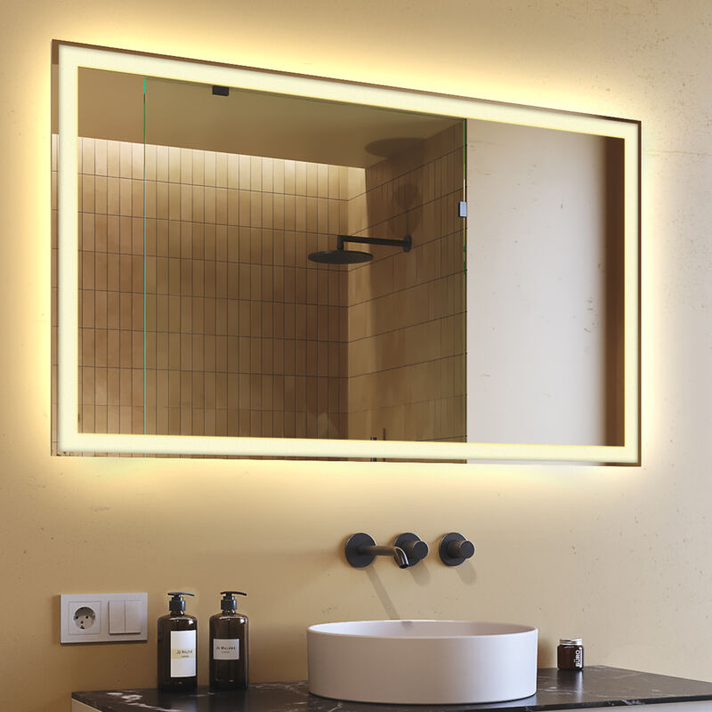 foto del prodotto specchio da bagno led 120x70 specchio illuminato a led con illuminazione led001 bianco caldo 2700k