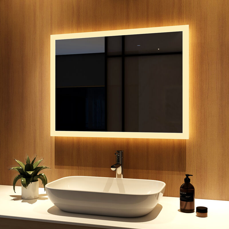 foto del prodotto specchio da bagno led 60x80cm specchio bagno interruttore a parete controllo, 3000k luce bianca caldav meykoers