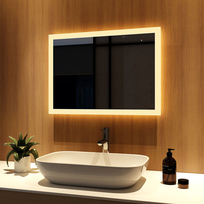 foto del prodotto specchio da bagno led 70x50cm, illuminato specchio bagno interruttore a parete controllo, 3000k luce bianca caldav meykoers