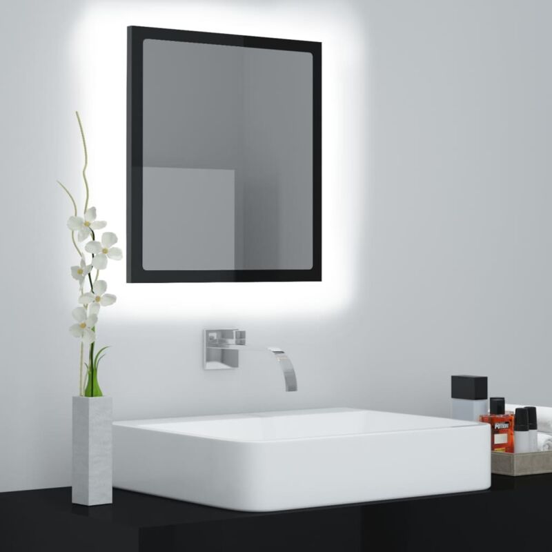 foto del prodotto specchio da bagno led nero lucido 40x8,5x37 cm in acrilico