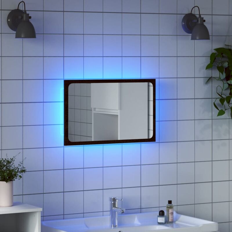 foto del prodotto specchio da bagno led rovere marrone 60x8,5x38 cm in truciolato vidaxl