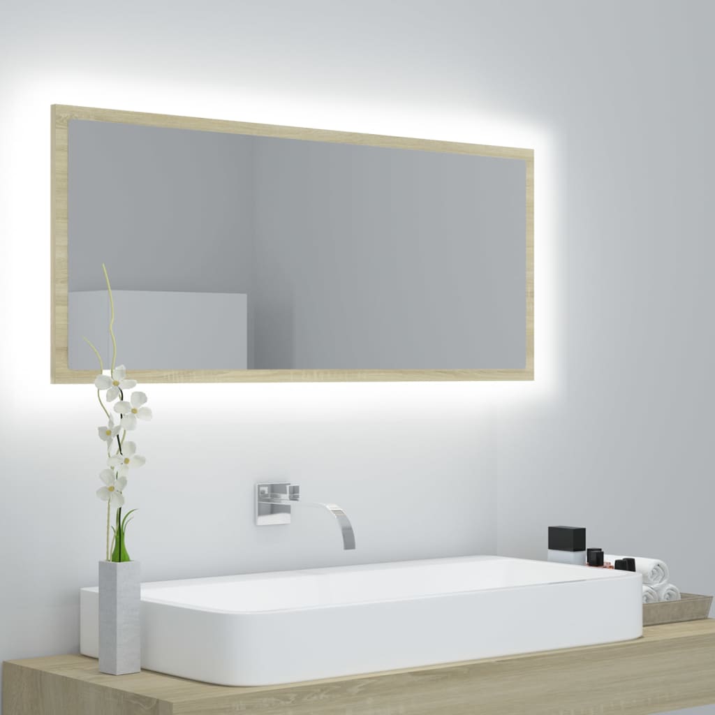 foto del prodotto specchio da bagno led rovere sonoma 100x8,5x37 cm in truciolato cod mxl 65621