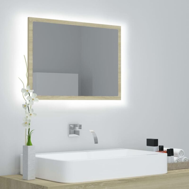 foto del prodotto specchio da bagno led rovere sonoma 60x8,5x37 cm in acrilico vidaxl
