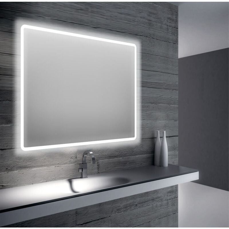 foto del prodotto specchio da bagno retroilluminato a led sul perimetro da 90x75 cm specchio con luce