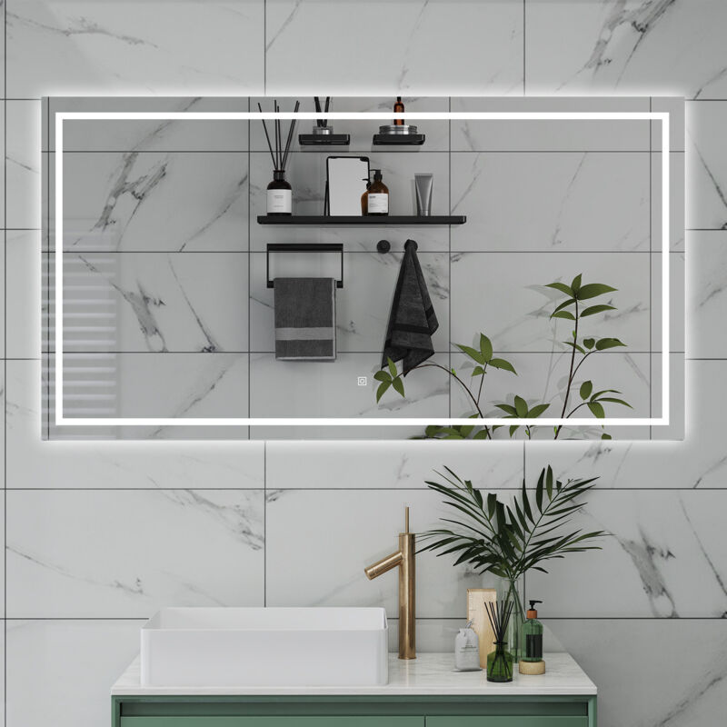 foto del prodotto specchio da bagno rettangolare da 70x50cm con led, antiappannamento, 3 temperature colore