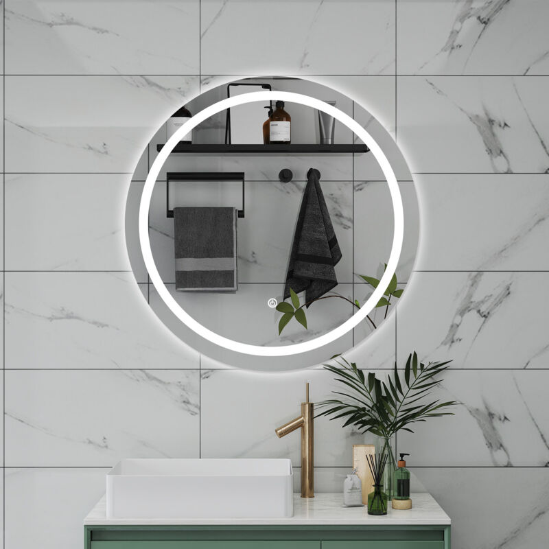 foto del prodotto specchio da bagno rotondo con led 60 x 60 cm, antiappannamento, interruttore a sfioramento