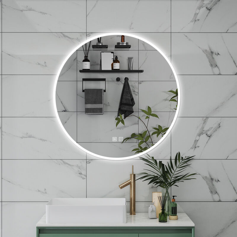 foto del prodotto specchio da bagno rotondo da 60cm con led, antiappannamento, 3 temperature colore