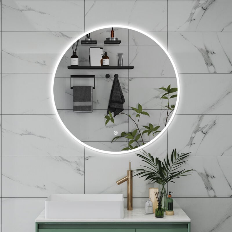 foto del prodotto specchio da bagno rotondo da 80cm con led, antiappannamento, 3 temperature colore