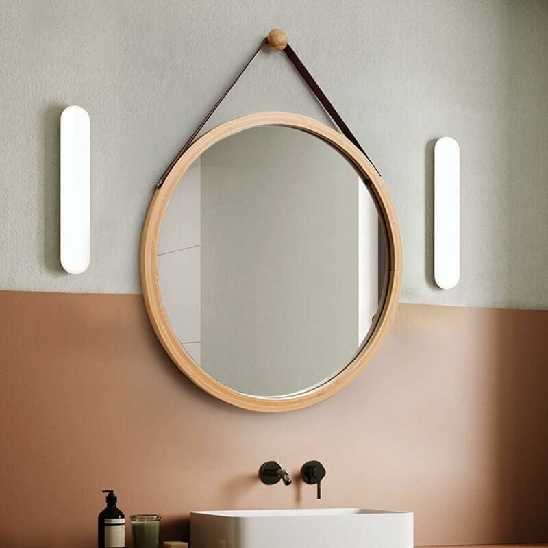 foto del prodotto specchio da bagno rotondo da parete ymyny da 45 cm, specchio decorativo con cornice in legno con gancio, camera da letto o cabina armadio