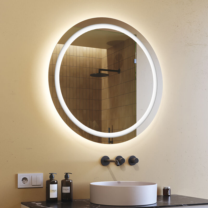 foto del prodotto specchio da bagno rotondo led 80 cm specchio illuminato a led con illuminazione led033 bianco freddo 6000k