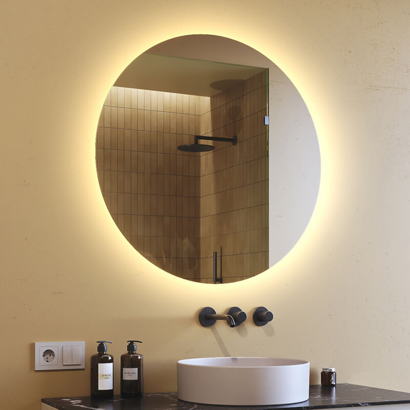 foto del prodotto specchio da bagno rotondo led 80 cm specchio illuminato a led con illuminazione led082 bianco caldo 2700k