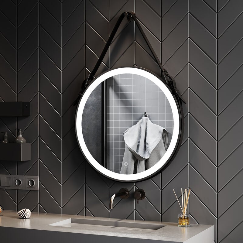 foto del prodotto specchio da bagno rotondo led illuminazione touch anti fog parete specchio da bagno 60cm sonni