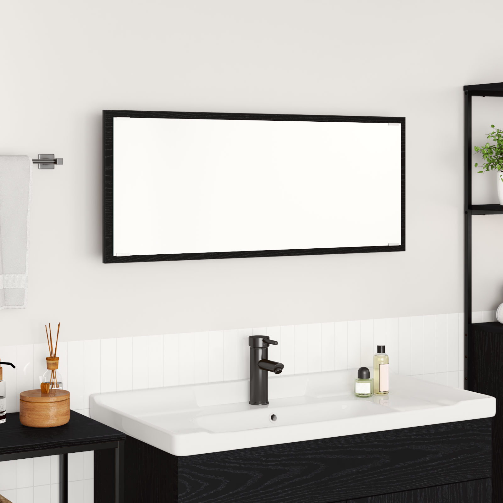foto del prodotto specchio da bagno rovere nero vetro, mdf grande specchio