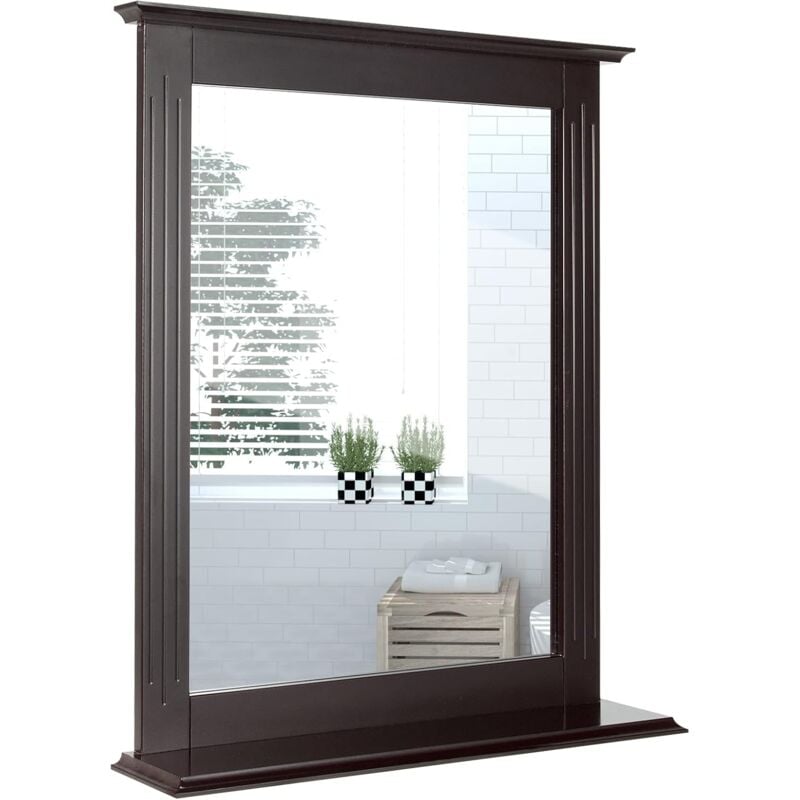 foto del prodotto specchio da bagno, specchio da parete con cornice, specchio trucco, ideale per soggiorno bagno, 68x12x57 cm marrone costway