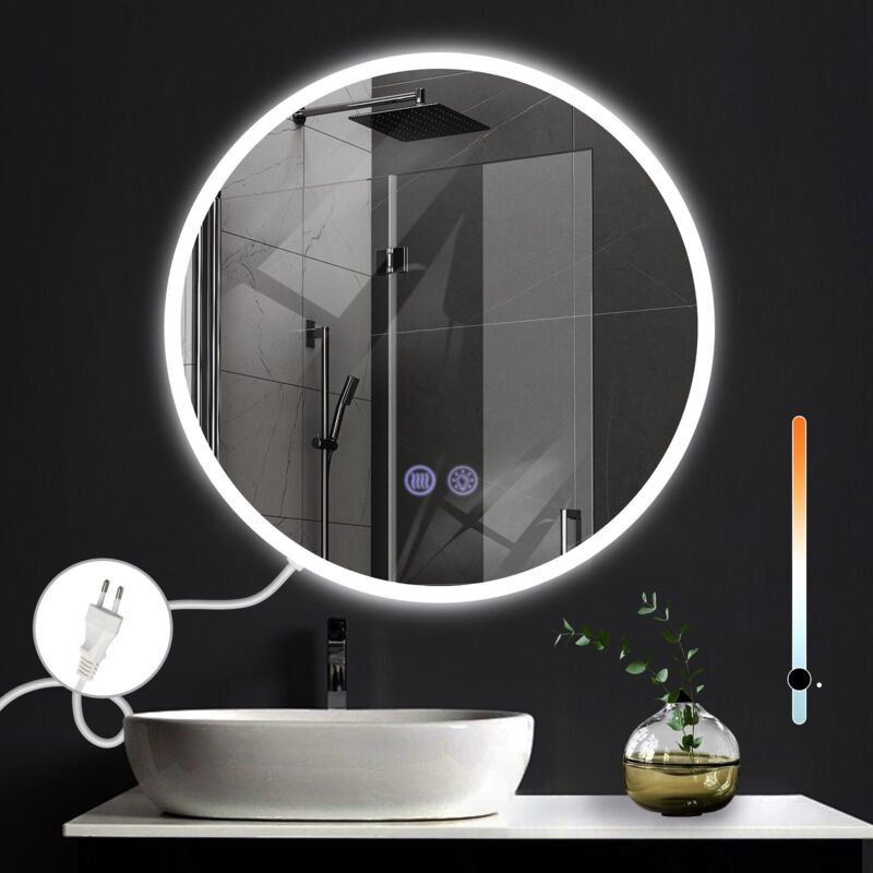 foto del prodotto specchio da bagno specchio da parete rotondo da 60 cm con illuminazione lampada da parete a led per bagno con interruttore touch e funzione di