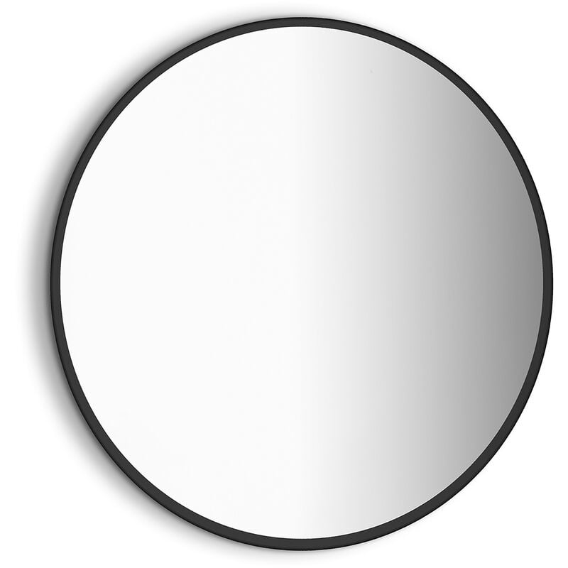 foto del prodotto specchio da bagno zeus con illuminazione led decorativa e cornice nera, diametro 80 cm, ac 230v 50hz, 12w, alluminio e vetro emuca