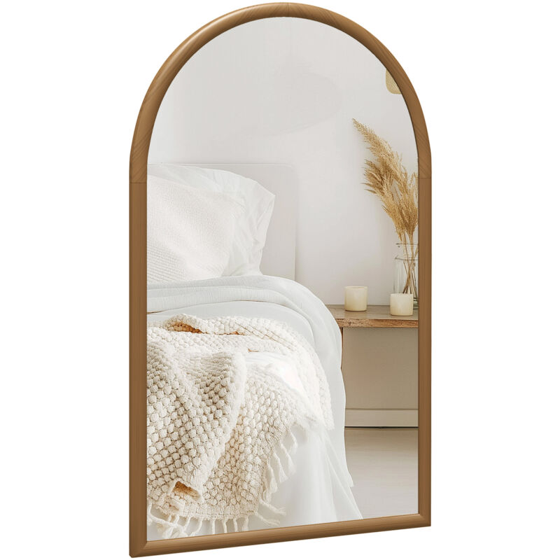 foto del prodotto specchio da camera ad arco 110x65cm con cornice in legno marrone scuro homcom