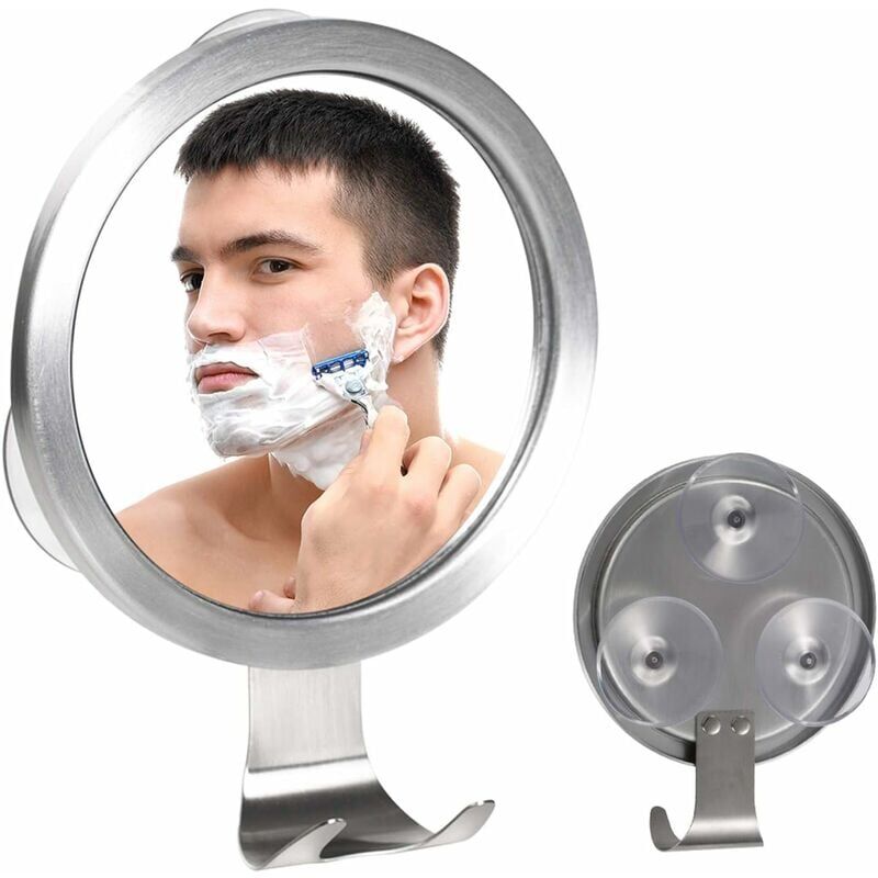 foto del prodotto specchio da doccia antiappannamento con 3 potenti ventose e ganci per la rasatura, antiappannamento e infrangibile, piccolo specchio da bagno 15 x 15