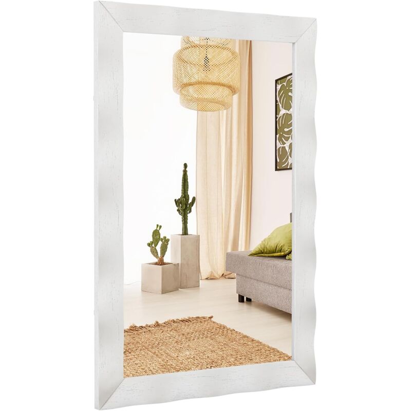 foto del prodotto specchio da parete 106 x 71,5 cm, specchio rettangolare con cornice in legno di gomma, montaggio verticale e orizzontale, per bagno soggiorno