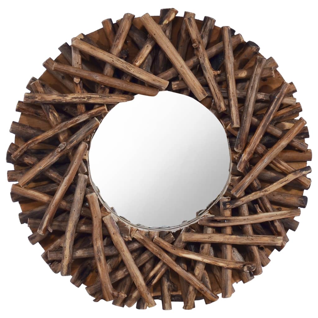 foto del prodotto specchio da parete 40 cm in legno di teak rotondo cod mxl 67472