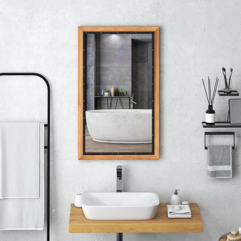 foto del prodotto specchio da parete 50 x 90 cm, specchio rettangolare in legno rustico, specchio da parete decorativo per bagno ingresso e camera da letto costway