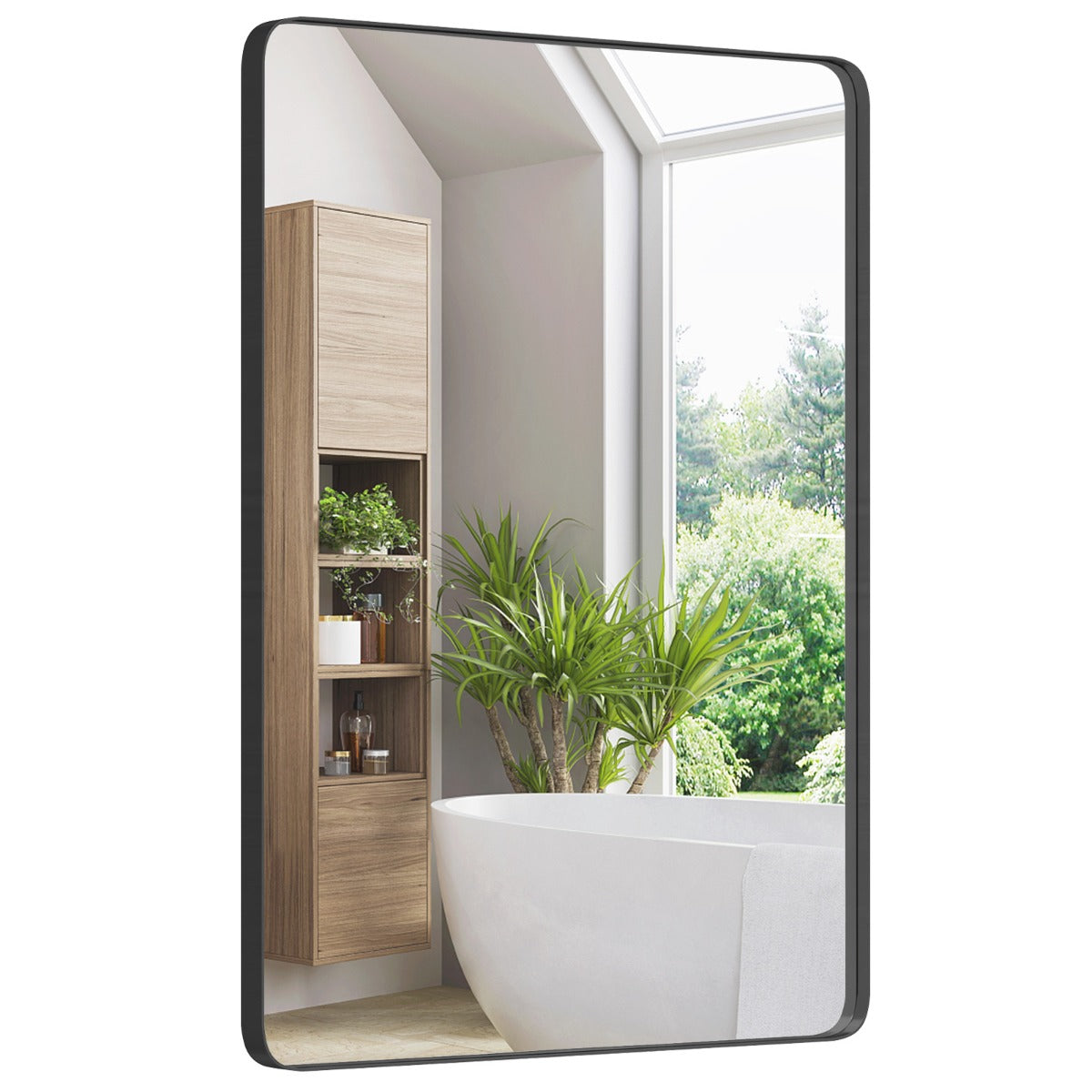 foto del prodotto specchio da parete 76,5 x 56 cm per bagno specchio cosmetico da parete rettangolare robusta struttura in metallo orizzontale verticale nero 20 0008912